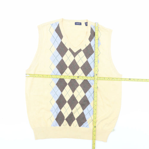 IZOD Men's Beige Argyle V-Neck Cotton Sleeveless Vest Jumper L