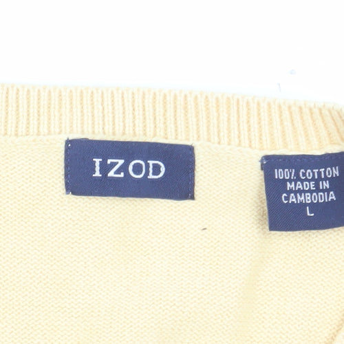 IZOD Men's Beige Argyle V-Neck Cotton Sleeveless Vest Jumper L
