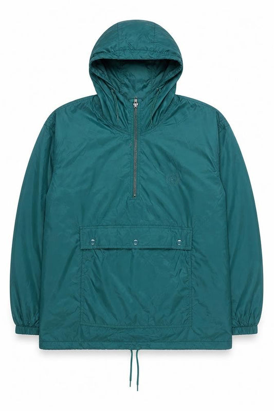 Front view of Totes Men's Green Nylon Hooded Anorak Jacket, size M, Windproof Lightweight