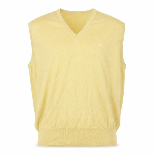 Front view of Pierre Cardin Men's Beige Wool Blend Sleeveless V-Neck Vest Jumper L