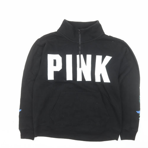 Victoria’s Secret PINK Black Half Zip Hoodie Women's Size S Floral Print