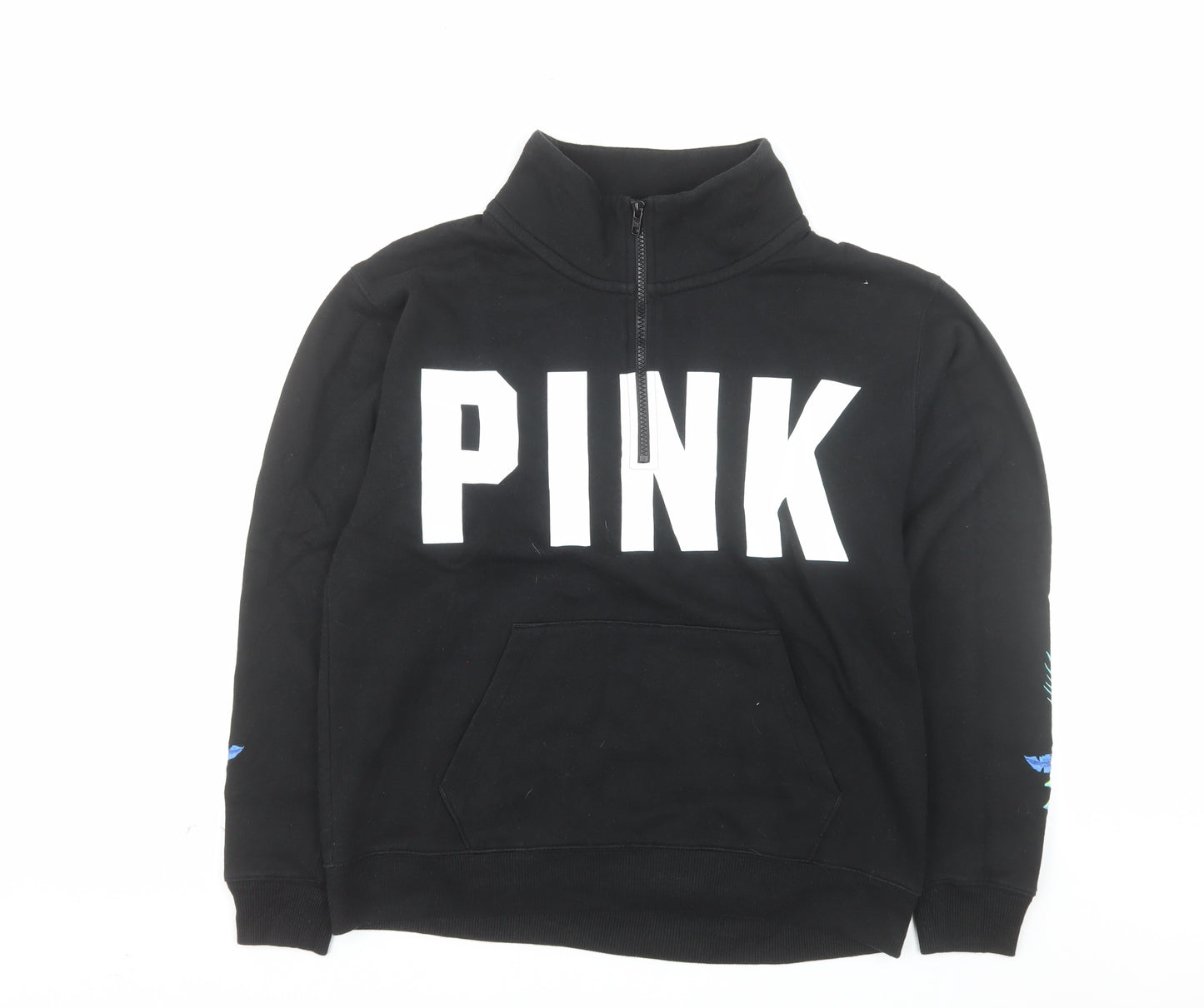 Victoria’s Secret PINK Black Half Zip Hoodie Women's Size S Floral Print