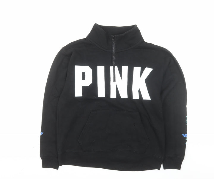 Victoria’s Secret PINK Black Half Zip Hoodie Women's Size S Floral Print
