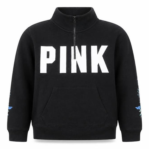 Victoria’s Secret PINK Black Half Zip Hoodie Women's Size S Floral Print