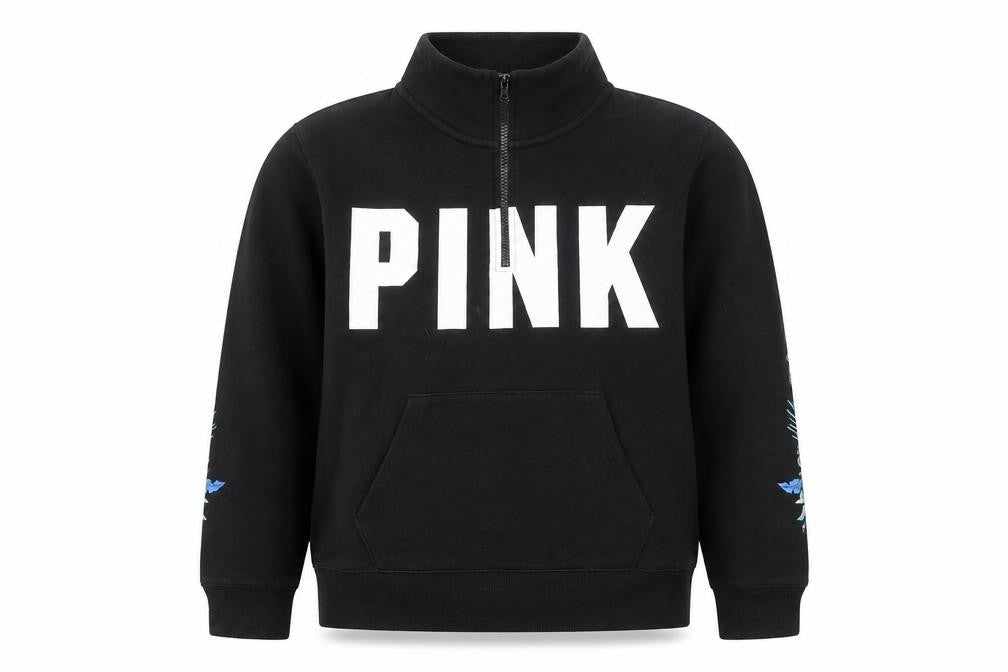 Victoria’s Secret PINK Black Half Zip Hoodie Women's Size S Floral Print