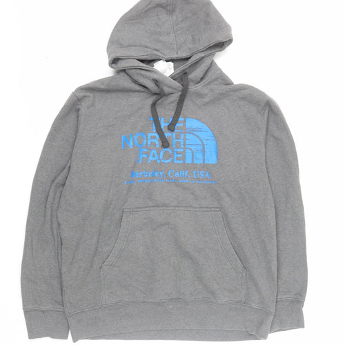 The North Face Mens Grey Pullover Hoodie Size L Graphic Print Cotton Blend