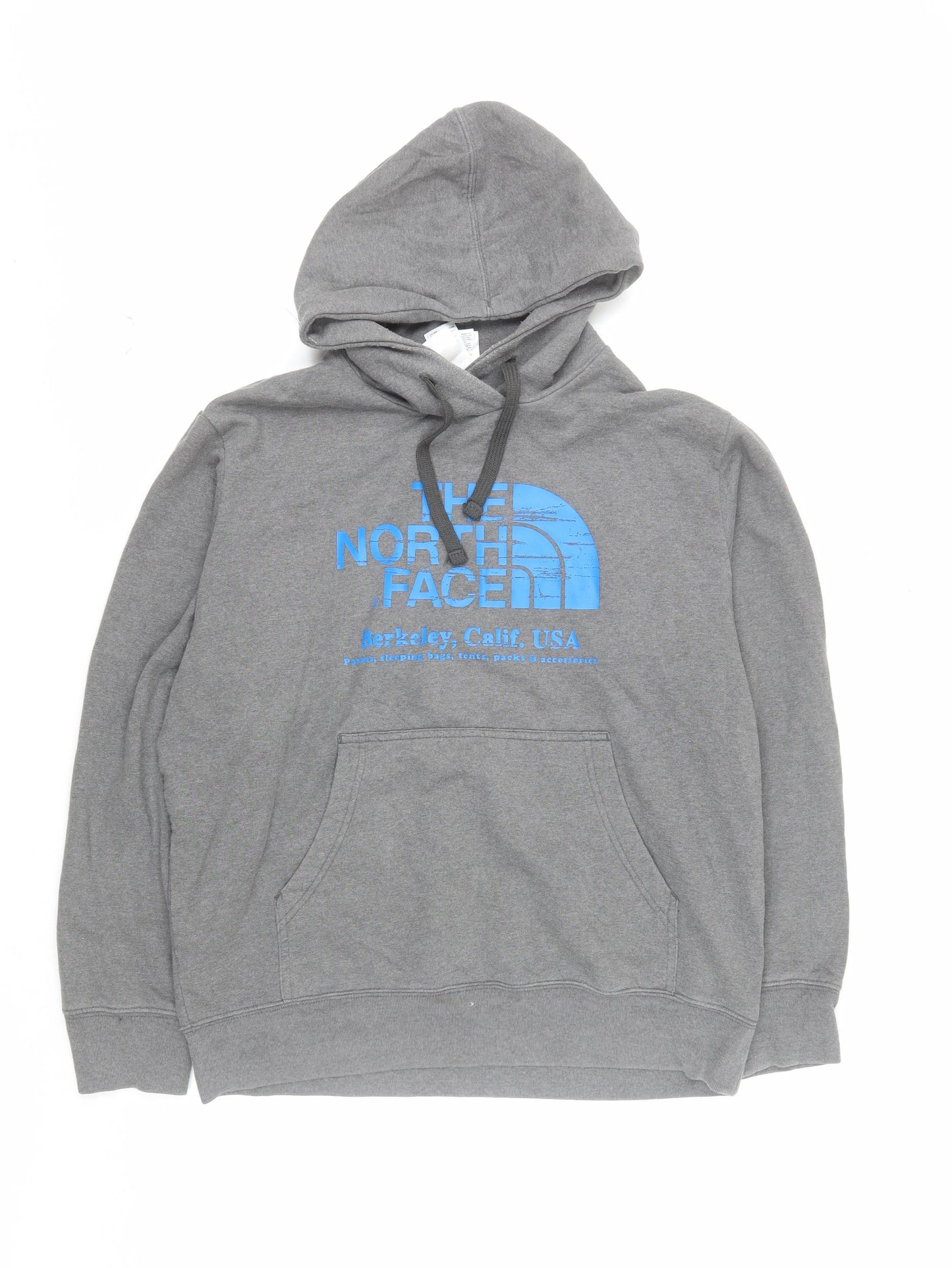 The North Face Mens Grey Pullover Hoodie Size L Graphic Print Cotton Blend