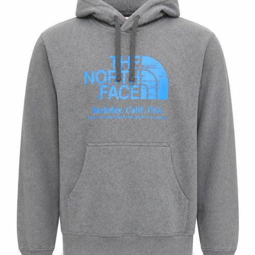 The North Face Mens Grey Pullover Hoodie Size L Graphic Print Cotton Blend