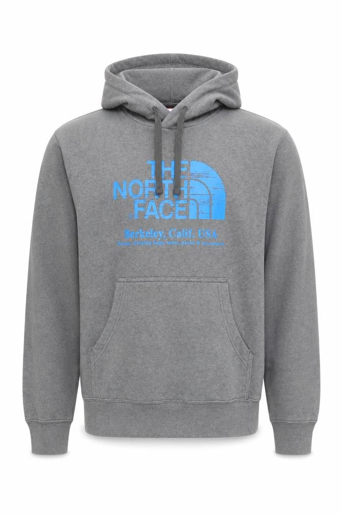 The North Face Mens Grey Pullover Hoodie Size L Graphic Print Cotton Blend