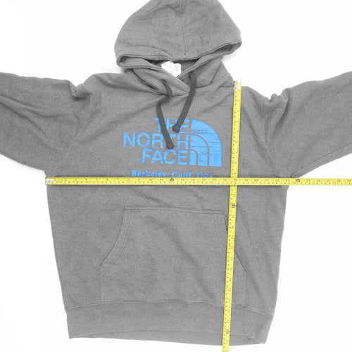 The North Face Mens Grey Pullover Hoodie Size L Graphic Print Cotton Blend
