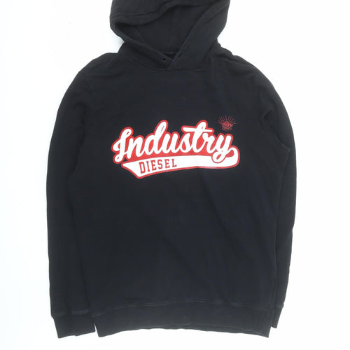 Diesel Men's Black Pullover Hoodie L Graphic Print Industry Logo