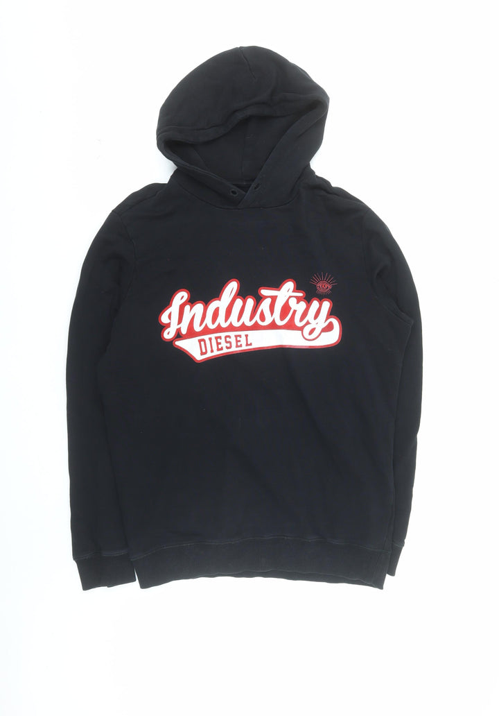 Diesel Men's Black Pullover Hoodie L Graphic Print Industry Logo