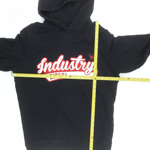 Diesel Men's Black Pullover Hoodie L Graphic Print Industry Logo