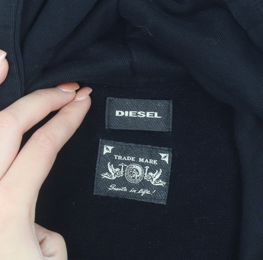 Diesel Men's Black Pullover Hoodie L Graphic Print Industry Logo
