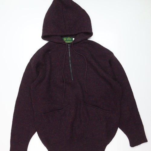 Handcraft Ltd Men's Purple Wool 1/2 Zip Knit Hoodie Size L