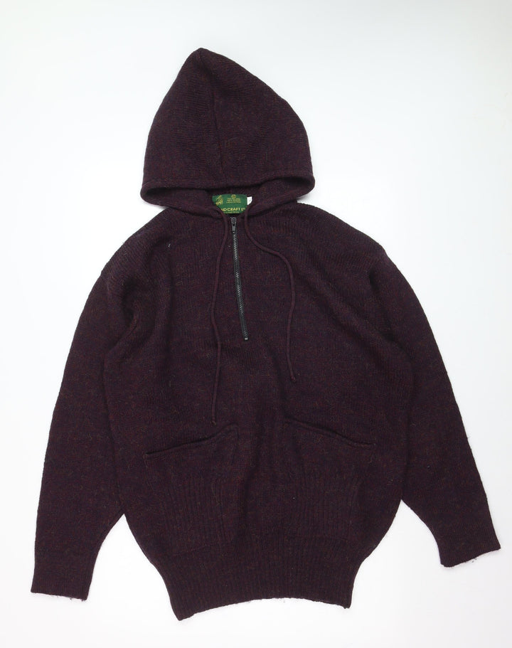 Handcraft Ltd Men's Purple Wool 1/2 Zip Knit Hoodie Size L