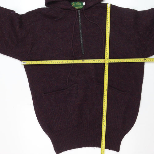 Handcraft Ltd Men's Purple Wool 1/2 Zip Knit Hoodie Size L