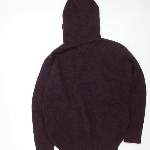 Handcraft Ltd Men's Purple Wool 1/2 Zip Knit Hoodie Size L