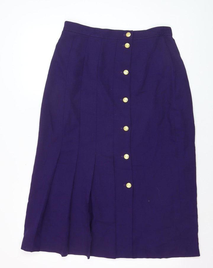 Windsmoor Women Purple Wool Blend Midi Pleated Skirt Size 16