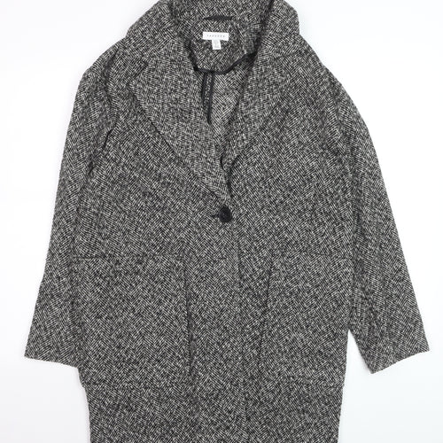 Topshop Women Black & White Herringbone Coat UK 6 Wool Blend Oversized