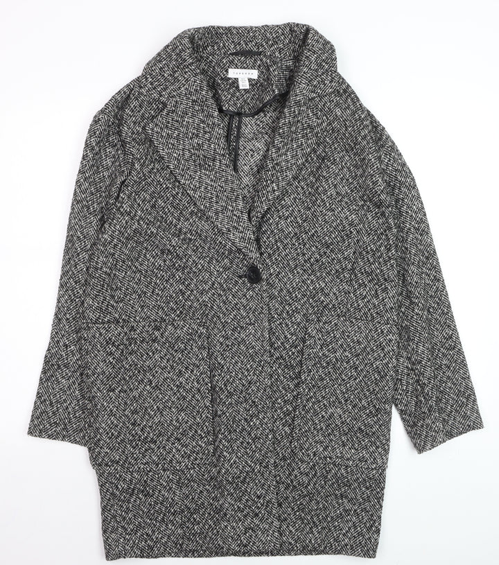 Topshop Women Black & White Herringbone Coat UK 6 Wool Blend Oversized