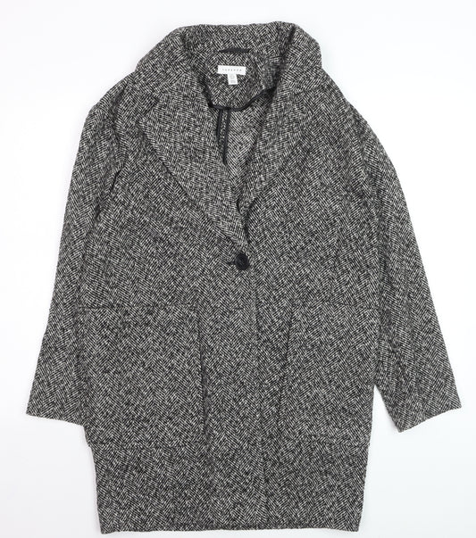 Topshop Women Black & White Herringbone Coat UK 6 Wool Blend Oversized