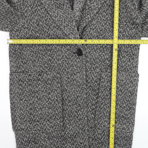 Topshop Women Black & White Herringbone Coat UK 6 Wool Blend Oversized