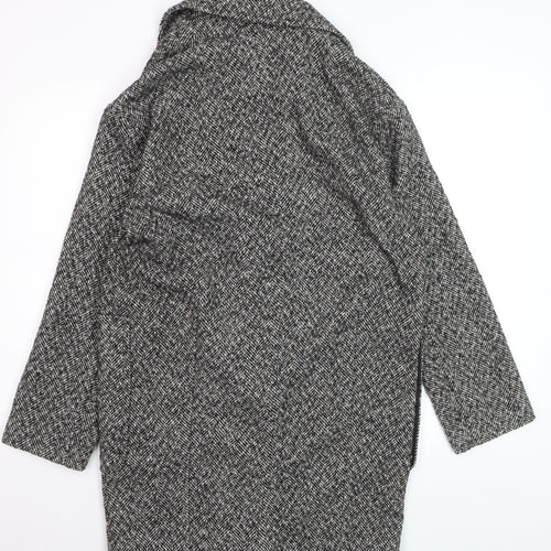 Topshop Women Black & White Herringbone Coat UK 6 Wool Blend Oversized