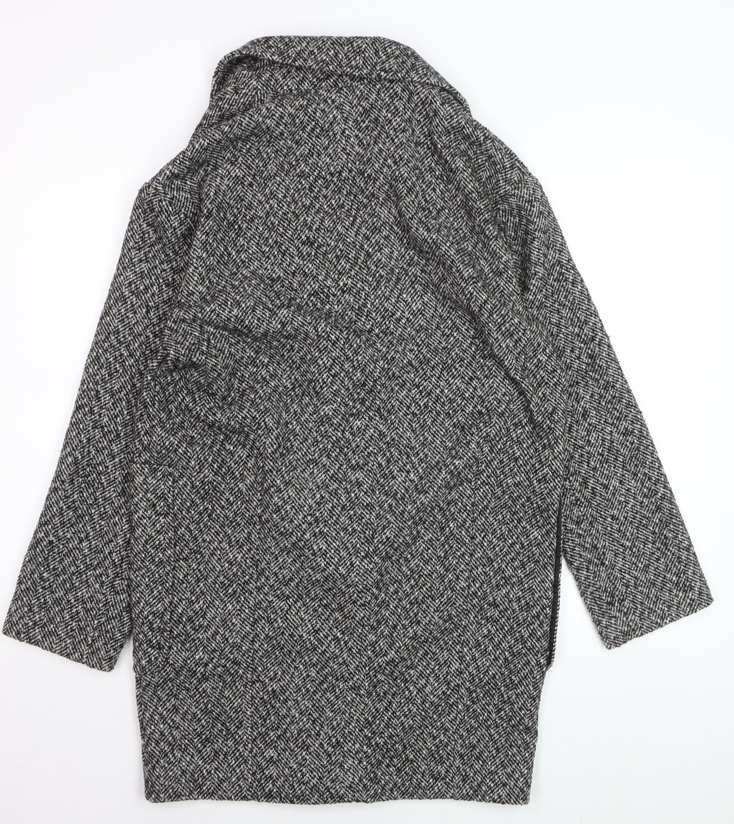 Topshop Women Black & White Herringbone Coat UK 6 Wool Blend Oversized