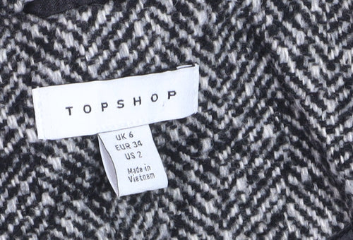 Topshop Women Black & White Herringbone Coat UK 6 Wool Blend Oversized