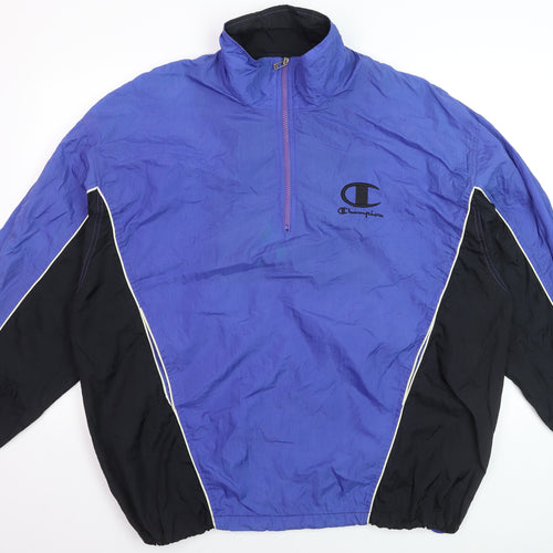 Champion Men's Blue XL Windbreaker 1/4 Zip Nylon Retro Sports Jacket