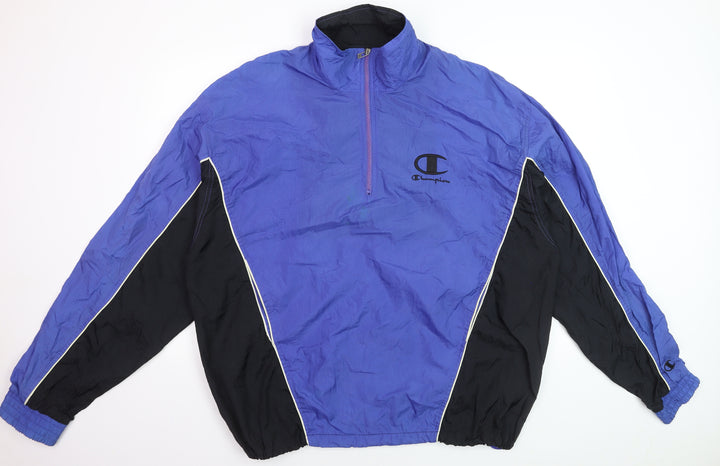 Champion Men's Blue XL Windbreaker 1/4 Zip Nylon Retro Sports Jacket