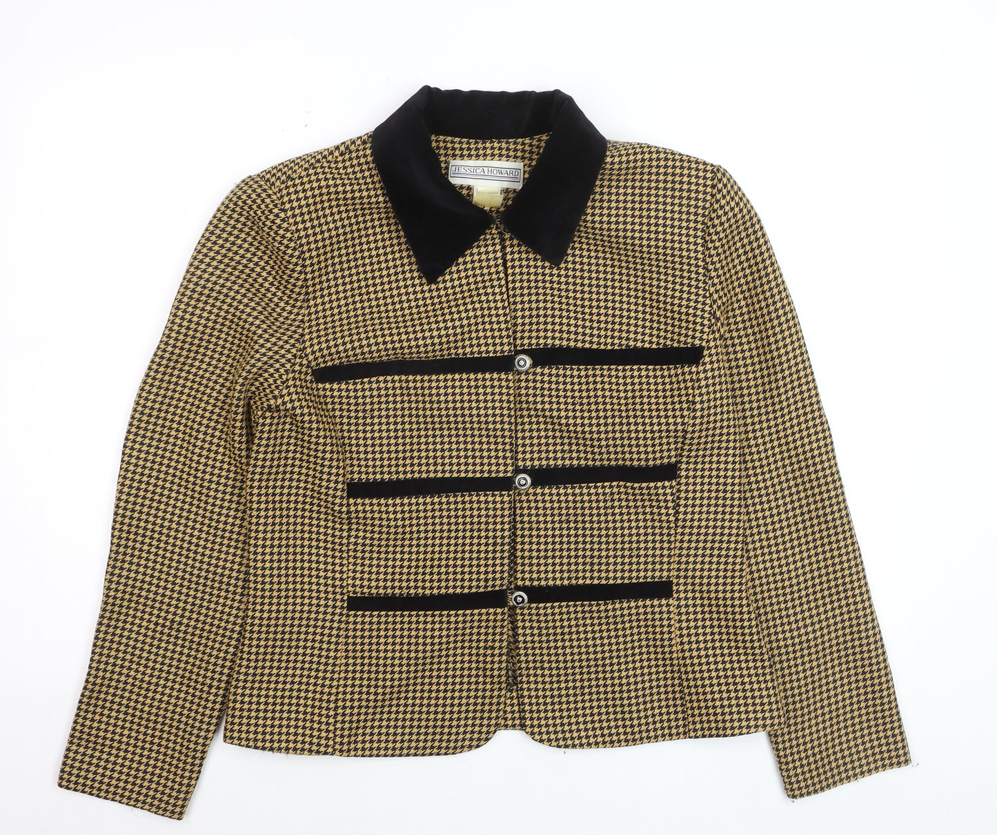 Jessica Howard Womens Beige Black Houndstooth Suit Jacket Size 12 Classic Style