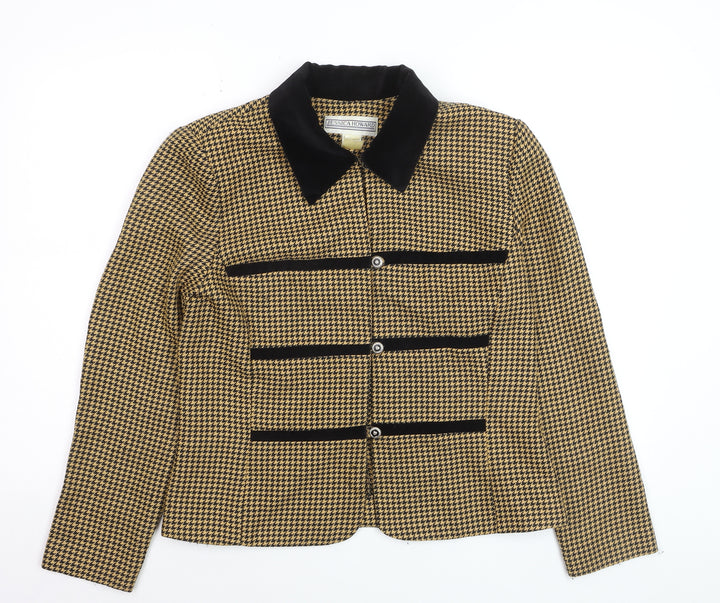 Jessica Howard Womens Beige Black Houndstooth Suit Jacket Size 12 Classic Style