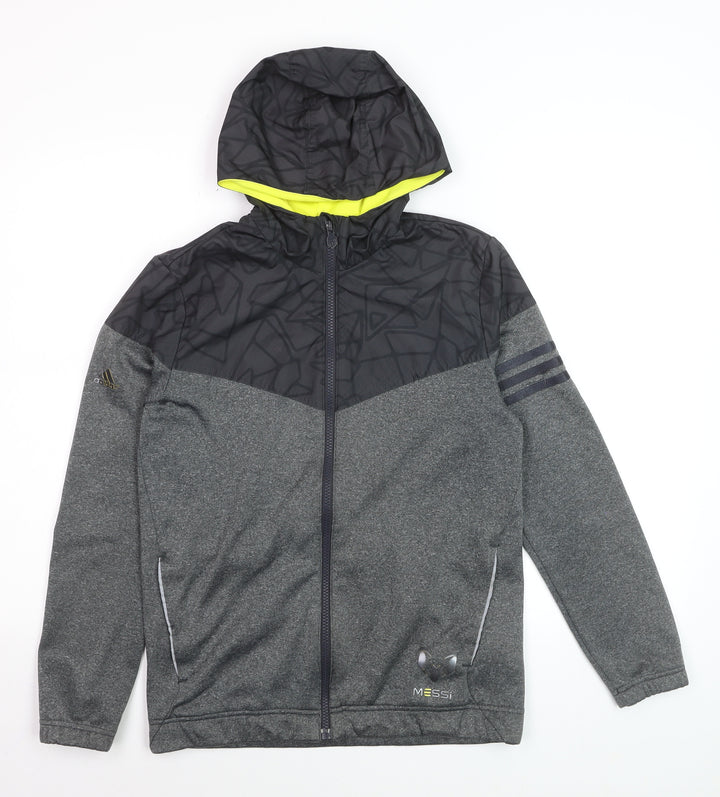 Adidas Boys Grey ClimaWarm Messi Full Zip Hooded Track Jacket - Size 13-14 Years