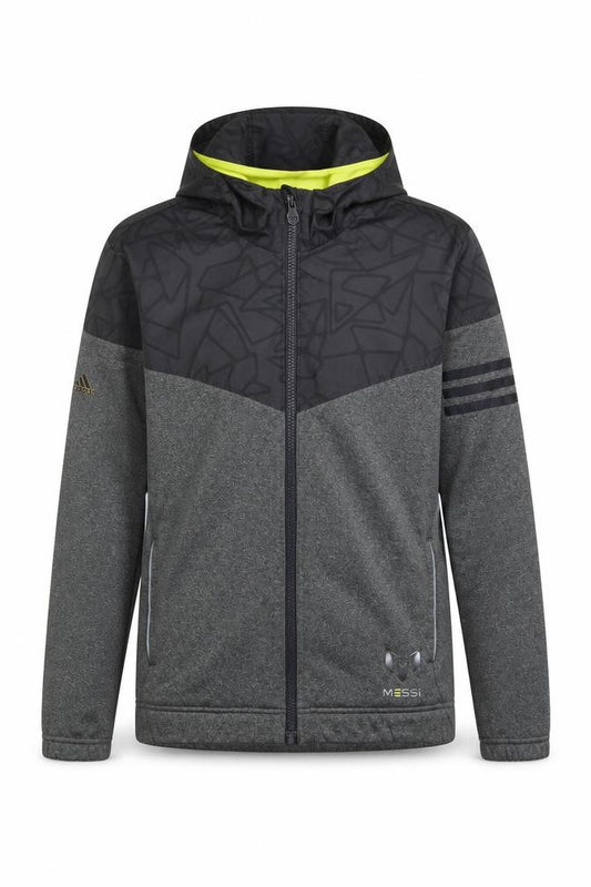 Front view of Adidas boys’ grey climawarm messi full zip hooded track jacket -, size 13-14, years
