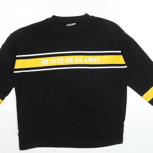 Pull&Bear Men's Black S Crew Neck Pullover Sweatshirt with Quote