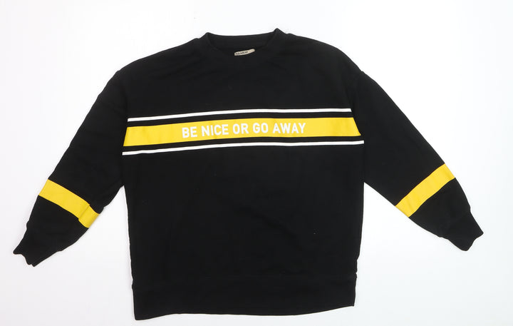 Pull&Bear Men's Black S Crew Neck Pullover Sweatshirt with Quote