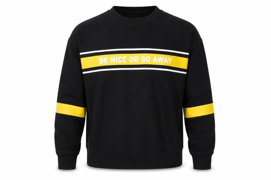 Front view of Pull&Bear Men's Black S Crew Neck Pullover Sweatshirt with Quote