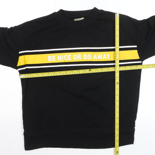 Pull&Bear Men's Black S Crew Neck Pullover Sweatshirt with Quote