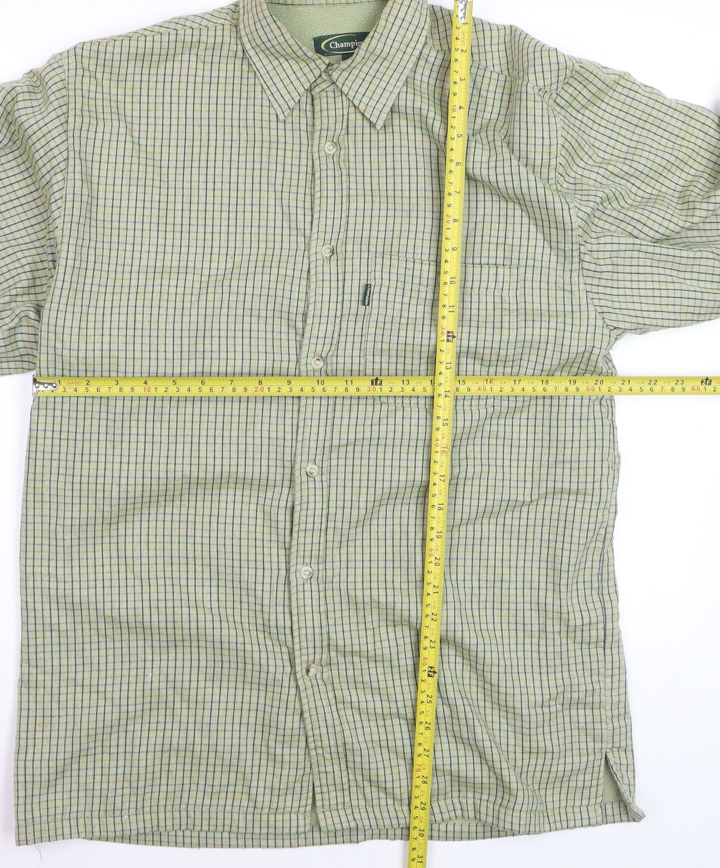 Champion Men's Green Check Flannel Button-Up Shirt M Regular Fit