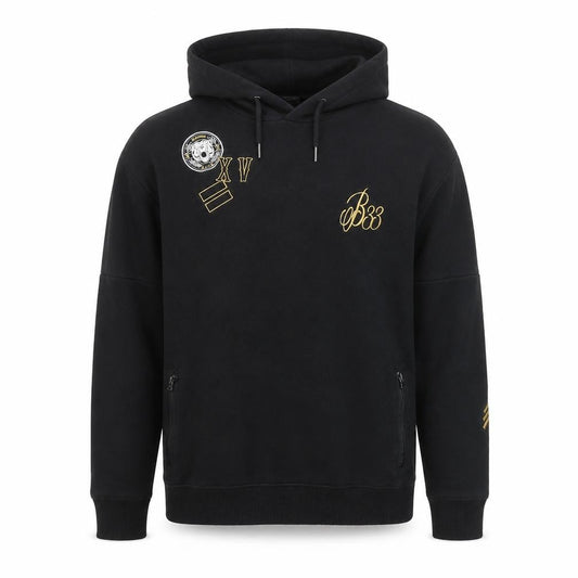 Front view of Bee Inspired Men's Black Embroidered Pullover Hoodie, size M