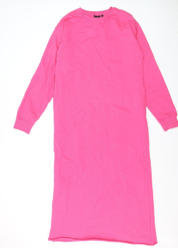 ASOS DESIGN Womens Pink Long Sleeve Midi T-Shirt Dress Size 10