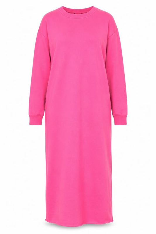 Front view of ASOS DESIGN women’s pink long sleeve midi t-shirt dress, size UK 10