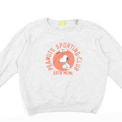 Marks and Spencer Peanuts Grey Marl Women’s Sweatshirt Size 10 Snoopy Graphic Classic Crew Neck