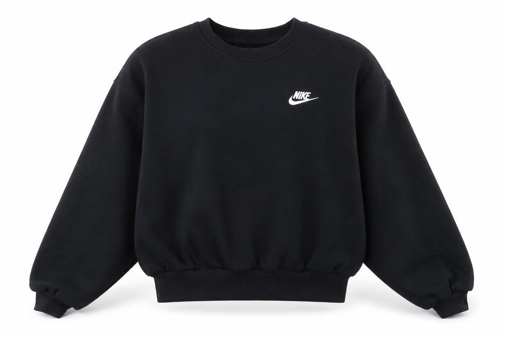 Front view of Nike Women's Black Cotton Blend Pullover Sweatshirt, size M