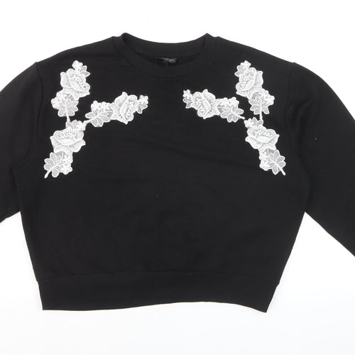Topshop Petite Black Floral Embroidered Pullover Jumper UK 8