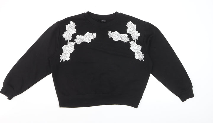 Topshop Petite Black Floral Embroidered Pullover Jumper UK 8