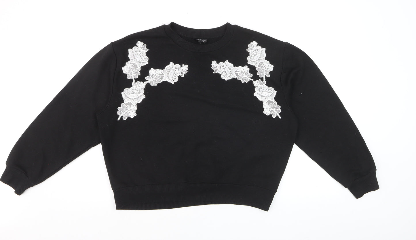 Topshop Petite Black Floral Embroidered Pullover Jumper UK 8
