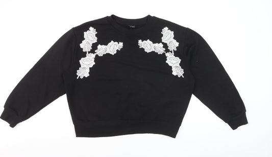 Topshop Petite Black Floral Embroidered Pullover Jumper UK 8